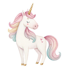 Watercolor unicorn clipart, pastel rainbow mane fantasy horse © ThemeRage