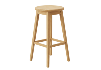 Isolated stool made of light wood for kitchen or bar, minimalist wooden stool design style