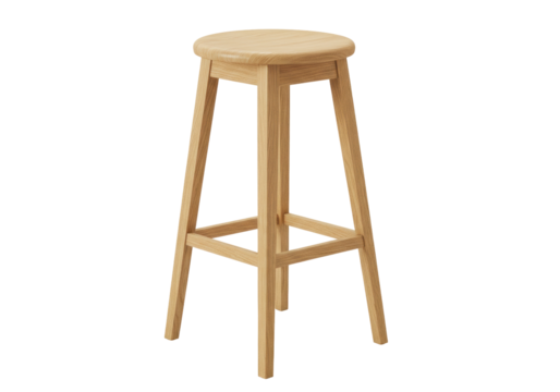 Isolated stool made of light wood for kitchen or bar, minimalist wooden stool design style - Powered by Adobe
