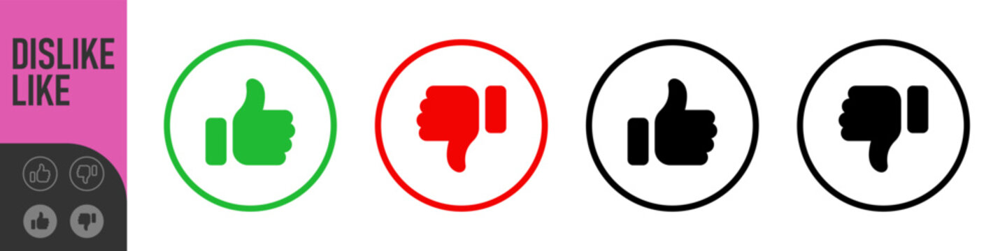 Dislike and like icon button. Thumbs up and thumb down icons in circle buttons shapes , Social media notification icons. emoji post reactions set. Vector illustration