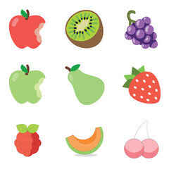 Vibrant Flat Design Fruit and Berry Vector Sticker Set. Healthy Food Icons for Web, App, and Branding.