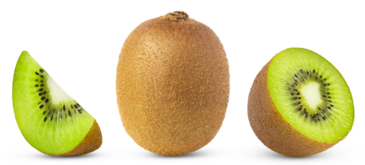 Kiwi and cut in half with clipping path. Kiwi fruits and sliced kiwi isolated. 
