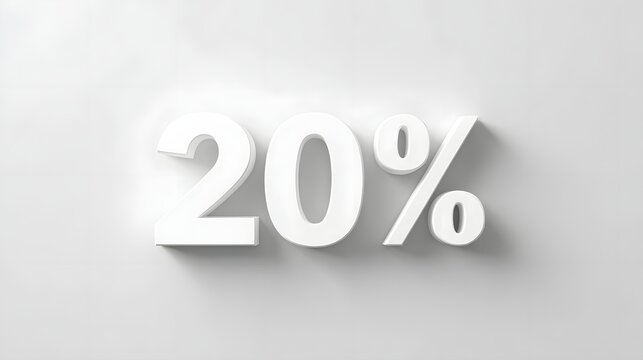 This graphic features a crisp three dimensional representation of  20  in stark white casting subtle shadows on a smooth unadorned grey surface ideal for business or financial themes