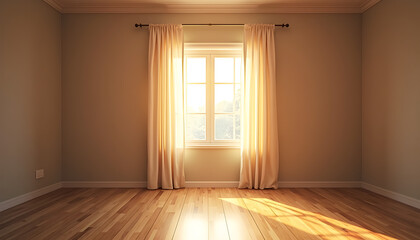 Sunlight through curtains in empty room &ndash; for mood or interior blogs
