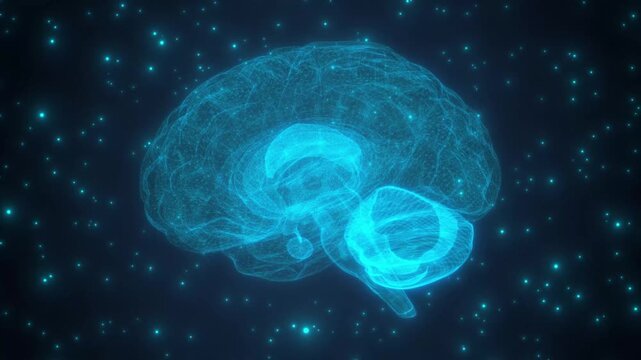 Hologram brain digital visual mind glow intelligence system brain artificial machine learning science futuristic.
