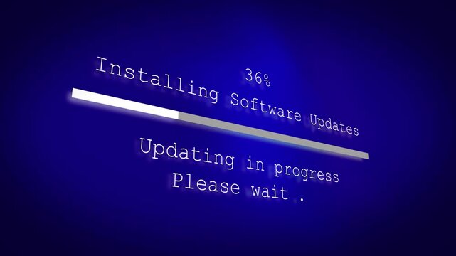 Software update screen process with progress bar animation installing system.