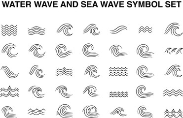 Water Wave and Sea Wave Symbol Set — Minimal Abstract Ocean Wave Icons, Zigzag Line Patterns, Geometric Blue Flat Vector Collection for Logo and Design