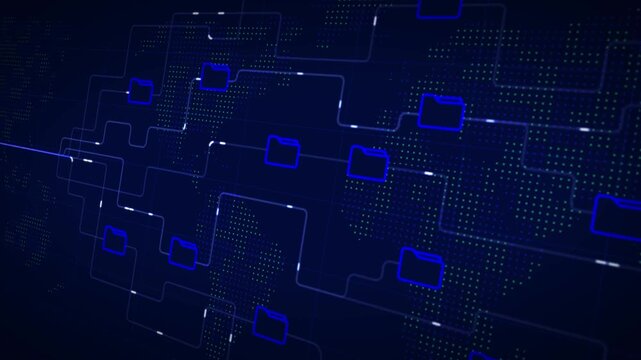Folder files data transfer visual file data transfer line part data flow visualization copying files digital code.