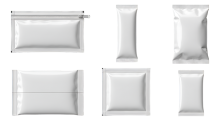 Assortment of Blank White Packaging Pouches sachet