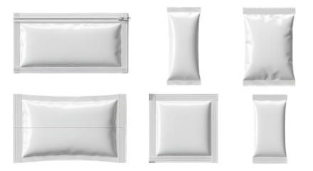Assortment of Blank White Packaging Pouches sachet
