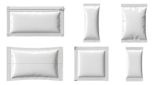Assortment of Blank White Packaging Pouches sachet