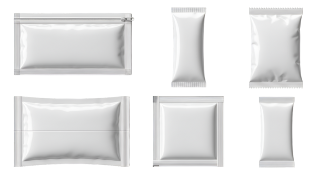 Assortment of Blank White Packaging Pouches sachet