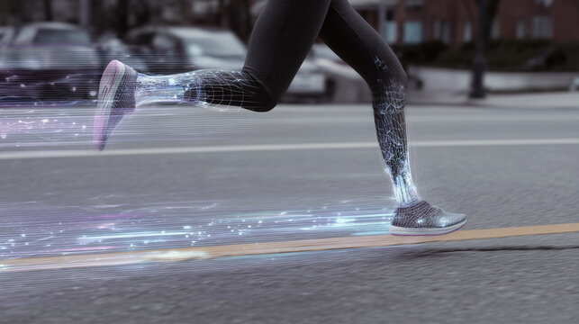 Corredor em destaque avan&ccedil;a pela pista iluminada, representando disciplina, sa&uacute;de, mobilidade e for&ccedil;a. Conceito de vida ativa, esporte urbano e busca por resultados