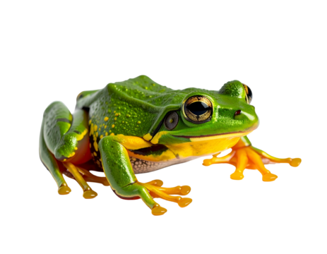 Vibrant green amphibian with bright yellow markings