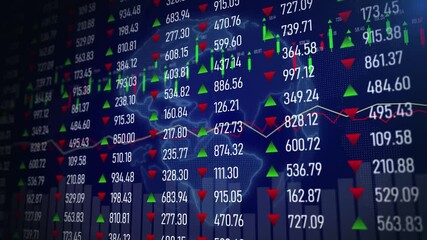 Digital Stock Market Ticker Dashboard Showing Global Price Fluctuations, Trading Trends, and Financial Data Visualization.