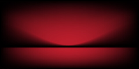 Red studio background. Abstract limbo podium studio room. Dark red gradient wall floor and spotlight scene. Showcase, promotion display. Vector stage mockup illustration