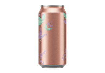 Isolated drink container with floral illustration for soft drink or other canned liquid goods