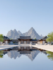 Fototapeta premium Modern Neo-Chinese Style Landscape Villa Architecture