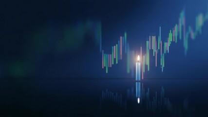 Financial candle chart and abstract line graphs with blue and green colors - Powered by Adobe