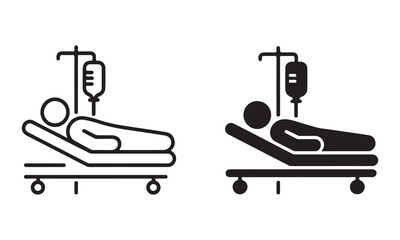Patient on hospital bed with iv drip icon set
