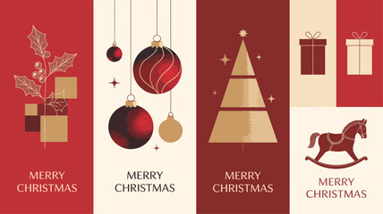 Merry Christmas with Elegant Ornaments, Gifts, and Tree Design