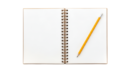 Open Spiral Notebook with Yellow Pencil on Black Background