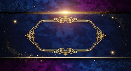 A luxurious, ornate frame with gold accents on a dark, starry background.