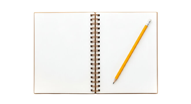 Open Spiral Notebook with Yellow Pencil on Black Background