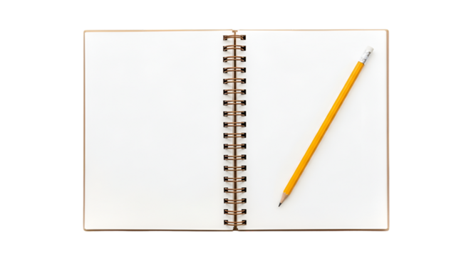 Open Spiral Notebook with Yellow Pencil on Black Background