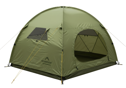 Isolated green tent shelter for camping adventure trip, portable equipment, lodging for travel