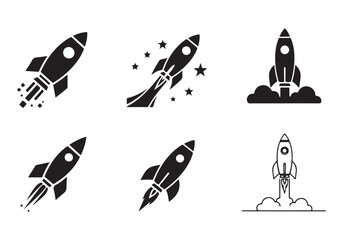 Rocket icon set, Business start-up symbol, Rocket launching sign, Vector in flat and outline design