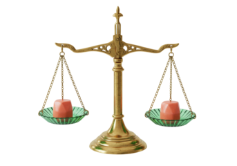 Isolated scales of justice with balanced objects showing equality and fairness concept