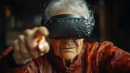 Elderly woman engaging with virtual reality technology - Powered by Adobe