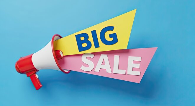 Megaphone announcing big sale promotion and marketing message