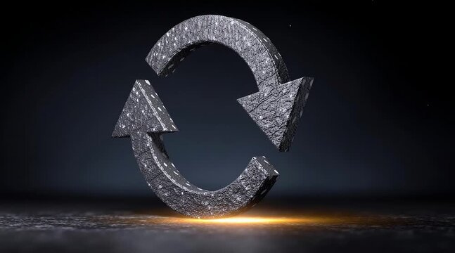 Silver recycling symbol eco friendly icon on dark background silver symbol signifies environmental sustainability and reuse