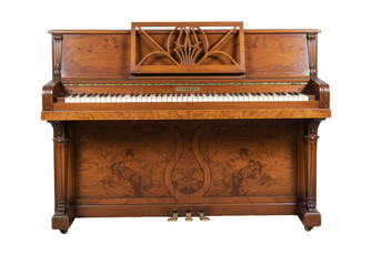 Isolated wood piano, a vintage antique upright musical instrument for concert hall or house