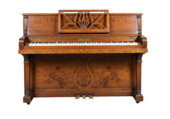 Isolated wood piano, a vintage antique upright musical instrument for concert hall or house