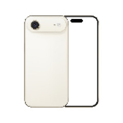 Pixelated Mobile Device with Rear Camera and a Screen on a White Isolated Background