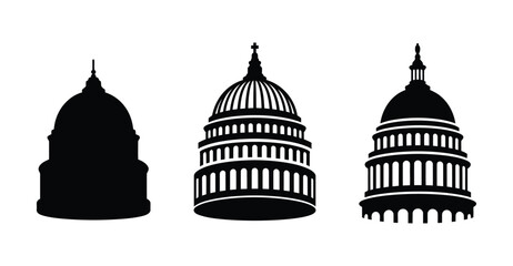 Naklejka premium Capitol Dome Silhouette Icons: Government, Building, Law, DC