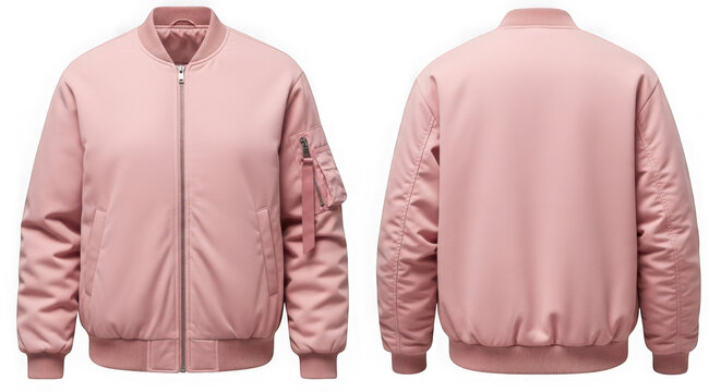 Pink bomber jacket, front and back view isolated on transparent background