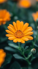 Obraz premium A sunny flower with lush petals on a green background will decorate designs dedicated to nature and ecology.