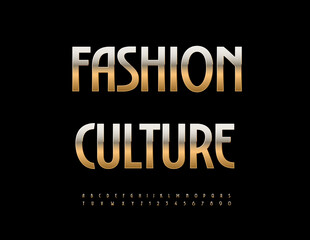 Vector Modern logo Fashion Culture. Elite Gold Font. Elegant Alphabet Letters and Numbers set.