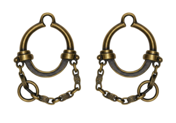 Isolated antique pair of decorative brass metal shackles for bondage for fetish play