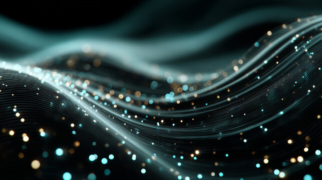 Abstract digital wave with glowing particles creates futuristic and dynamic background