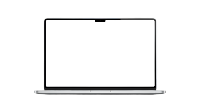 Modern Laptop with Blank White Screen on Black Background