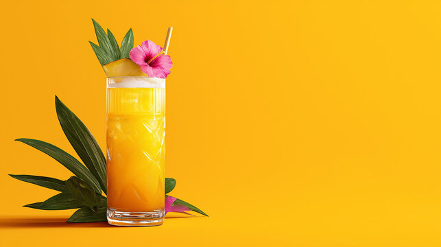 Tiki Cocktails on a yellow background - Powered by Adobe