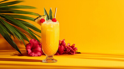 Tiki Cocktails on a yellow background
