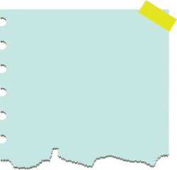 Blank Blue Paper Note Template with Torn Edge and Tape with vector illustration
