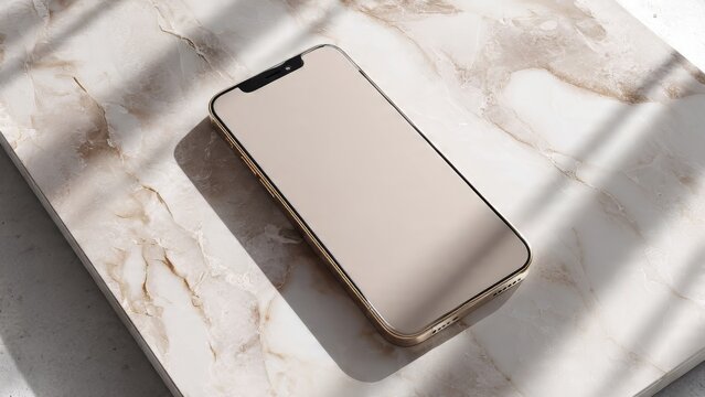 Smartphone Mockup on Marble Surface with Shadow, Blank Screen, Product Display