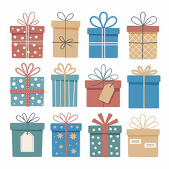 Colorful gift boxes set vector illustration for holidays and celebrations